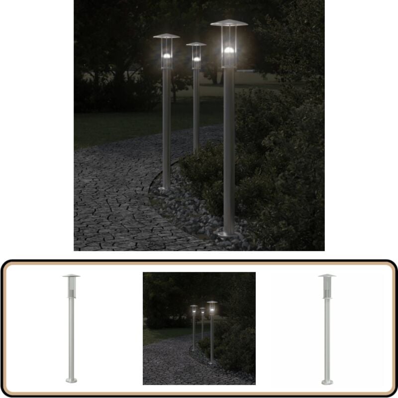 Lampadaire d'extérieur argenté 100 cm acier inoxydable - Lampadaire Exterieur - Éclairage Extérieur - Luminaire Extérieur - Lampe Terrasse - Lumière