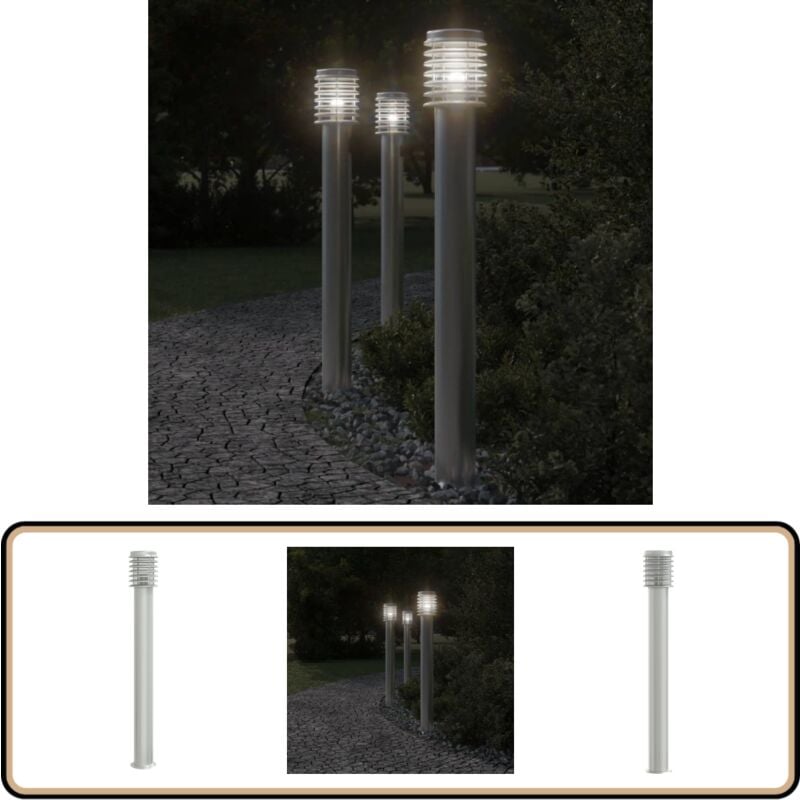 Lampadaire d'extérieur argenté 110 cm acier inoxydable - Lampadaire Exterieur - Éclairage Extérieur - Luminaire Extérieur - Lampe Terrasse - Lumière