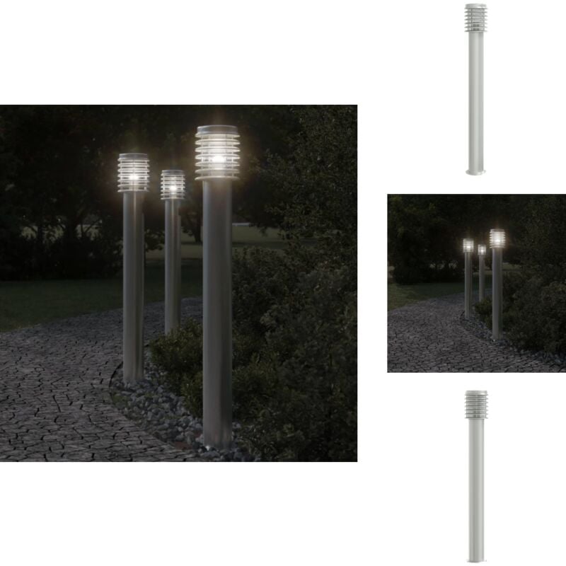Lampadaire d'extérieur argenté 110 cm acier inoxydable - Lampadaire Exterieur - Éclairage Extérieur - Luminaire Extérieur - Lampe Terrasse - Lumière
