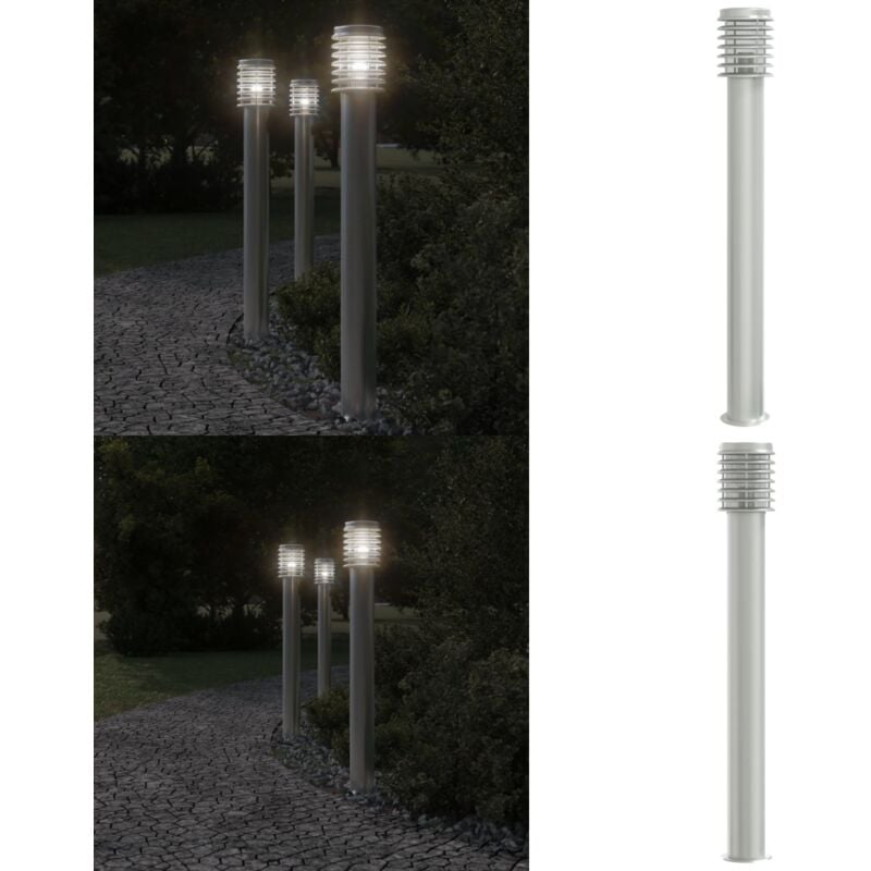 Lampadaire d'extérieur argenté 110 cm acier inoxydable - Lampadaire Exterieur - Éclairage Extérieur - Luminaire Extérieur - Lampe Terrasse - Lumière
