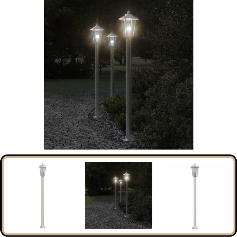 Lampadaire d'extérieur argenté 120 cm acier inoxydable - Lampadaire Exterieur - Éclairage Extérieur - Luminaire Extérieur - Lampe Terrasse - Lumière