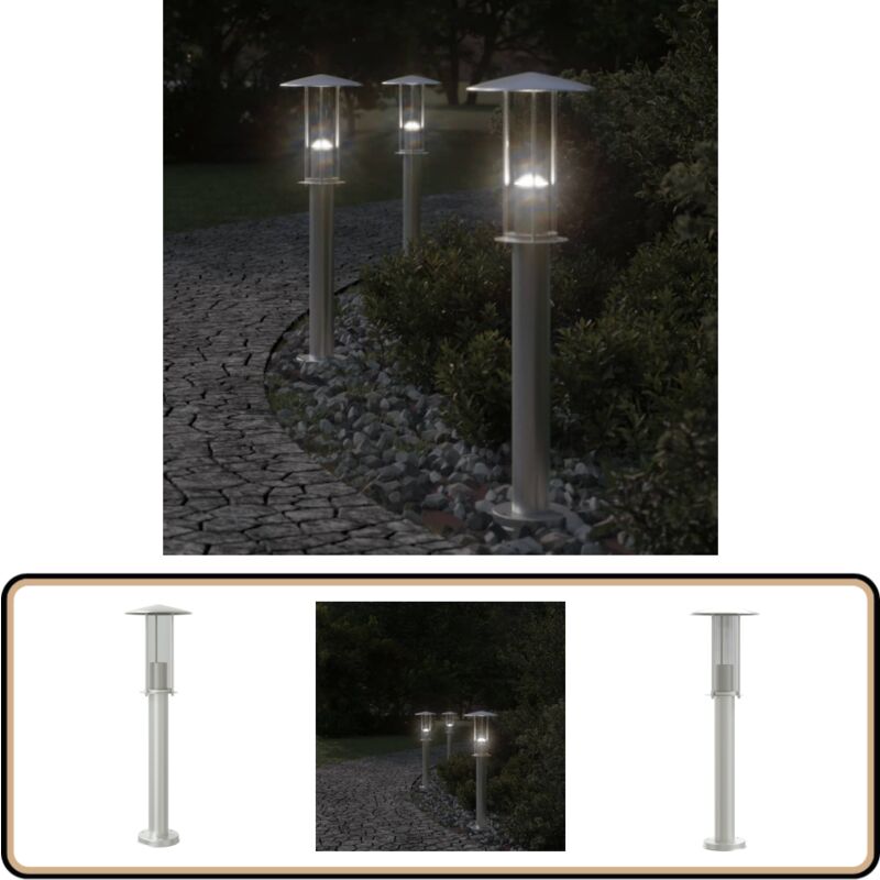 Lampadaire d'extérieur argenté 60 cm acier inoxydable - Lampadaire Exterieur - Éclairage Extérieur - Luminaire Extérieur - Lampe Terrasse - Lumière