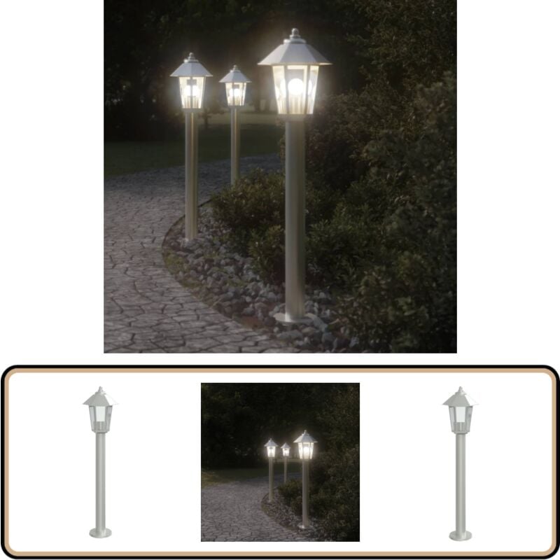 Lampadaire d'extérieur argenté 80 cm acier inoxydable - Lampadaire Exterieur - Éclairage Extérieur - Luminaire Extérieur - Lampe De Terrasse