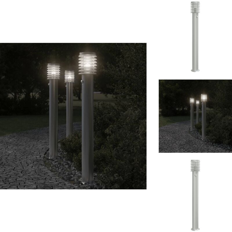 Lampadaire d'extérieur avec capteur argenté acier inoxydable - Lampadaire Exterieur - Éclairage Extérieur - Luminaire Extérieur - Lampe Sol Extérieur