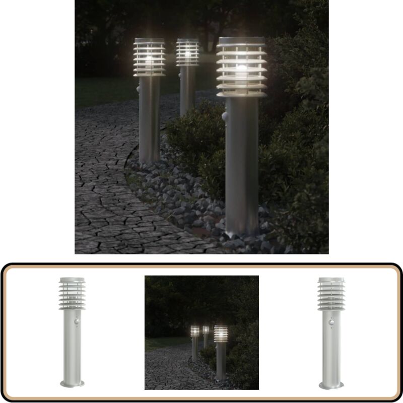 Lampadaire d'extérieur avec capteur argenté acier inoxydable - Lampadaire Exterieur - Éclairage Extérieur - Luminaire Extérieur - Lampe Sol Extérieur