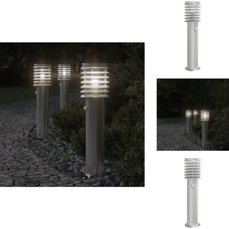 Lampadaire d'extérieur avec capteur argenté acier inoxydable - Lampadaire Exterieur - Éclairage Extérieur - Luminaire Extérieur - Lampe Sol Extérieur