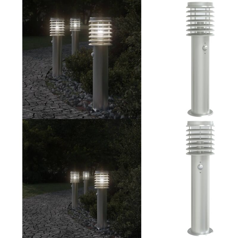 Lampadaire d'extérieur avec capteur argenté acier inoxydable - Lampadaire Exterieur - Éclairage Extérieur - Luminaire Extérieur - Lampe Sol Extérieur