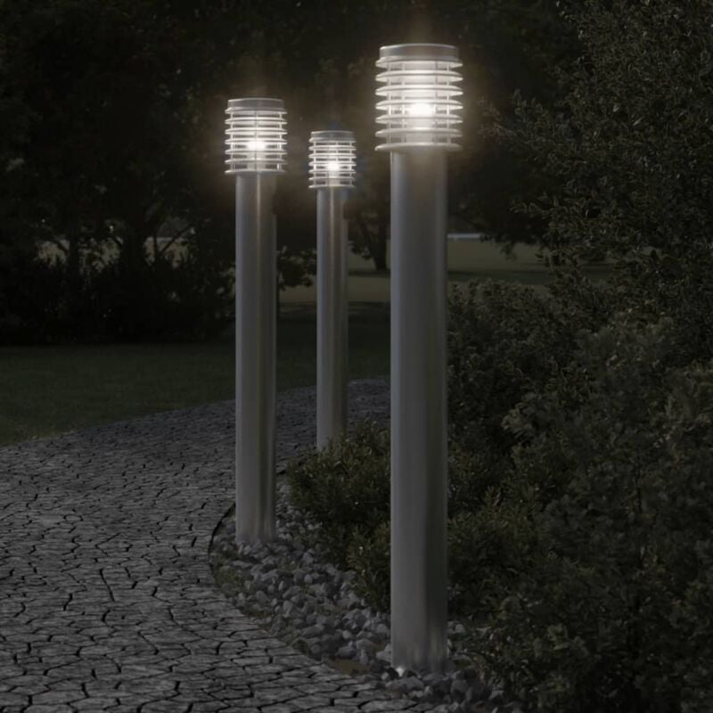 Lampadaires d'extérieur et sortie 3pcs argenté acier inoxydable Vidaxl
