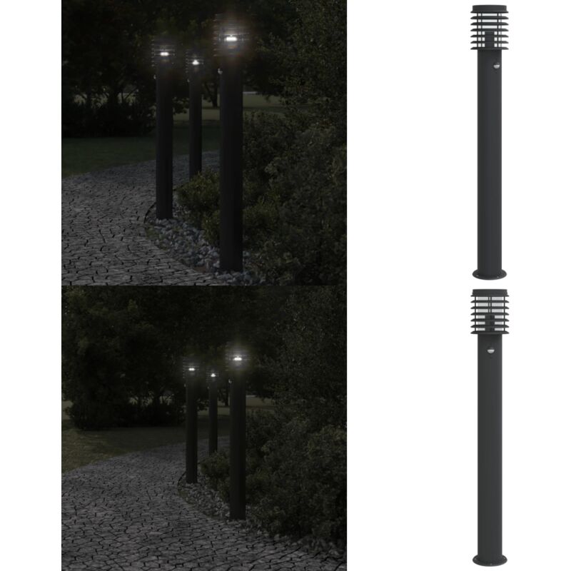 Lampadaire d'extérieur avec capteur noir 110cm acier inoxydable - Lampadaire Exterieur - Éclairage Extérieur - Lampe Extérieur - Luminaire Extérieur