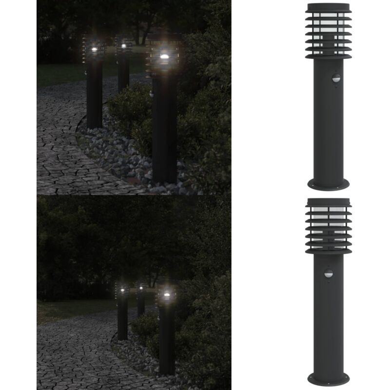 Lampadaire d'extérieur avec capteur noir 60 cm acier inoxydable - Lampadaire Exterieur - Éclairage Extérieur - Lampe Extérieur - Luminaire Extérieur