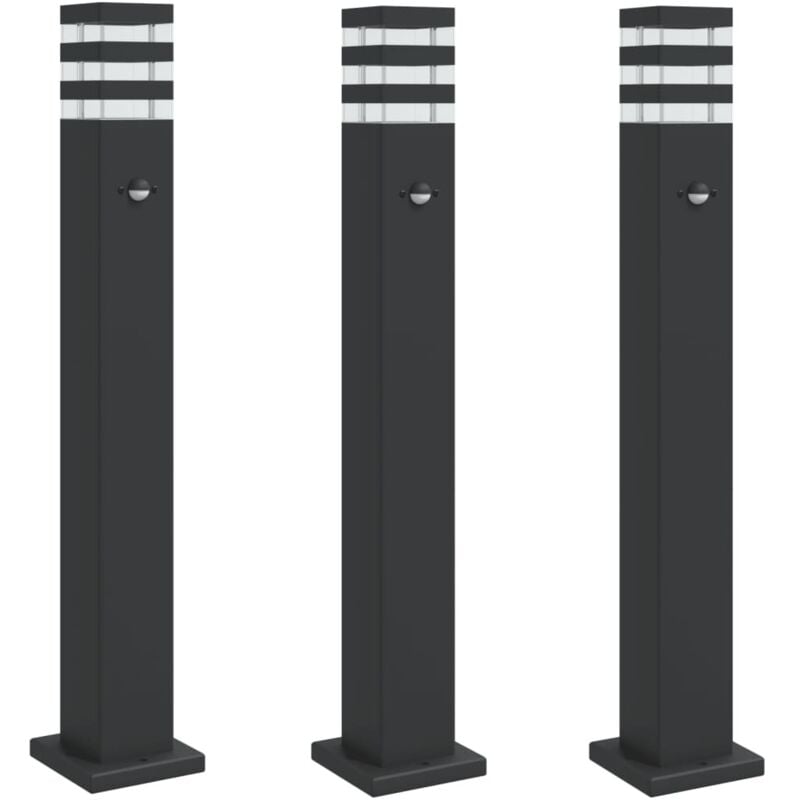 Lampadaires d'extérieur avec capteur 3 pcs noir 80 cm aluminium Vidaxl