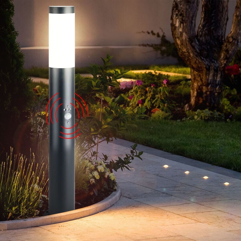 Lampadaire d'extérieur détecteur de mouvement éclairage de jardin terrasse en acier inoxydable gris clair dans un ensemble comprenant des ampoules led