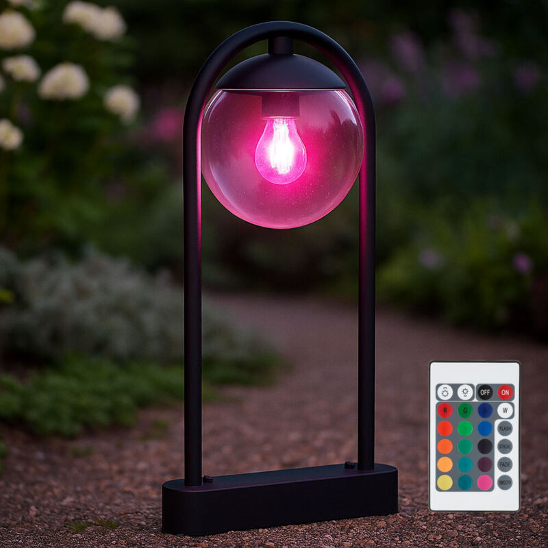 Globo - Lampadaire d'extérieur, éclairage de chemin, lampe de terrasse, lampadaire d'extérieur, boule de verre, IP44 rétro, métal fumé noir, 1x