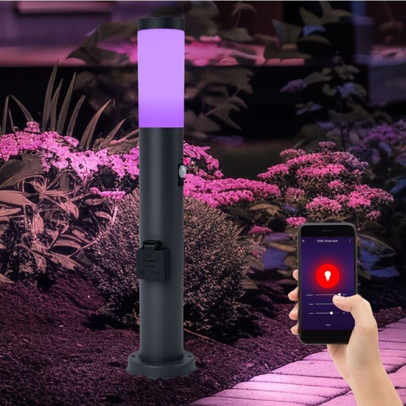 Lampadaire d'extérieur intelligent avec détecteur de mouvement, lumière de jardin à intensité variable, voix, contrôle par application, led rvb 8,5 w