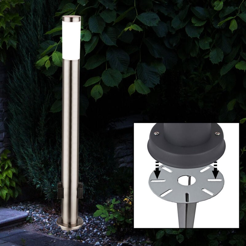 Lampe d'extérieur led argent Piquet de terre Lampe d'allée en acier inoxydable Lampe de jardin 2x prise de courant d'extérieur, 7W 560lm blanc chaud,