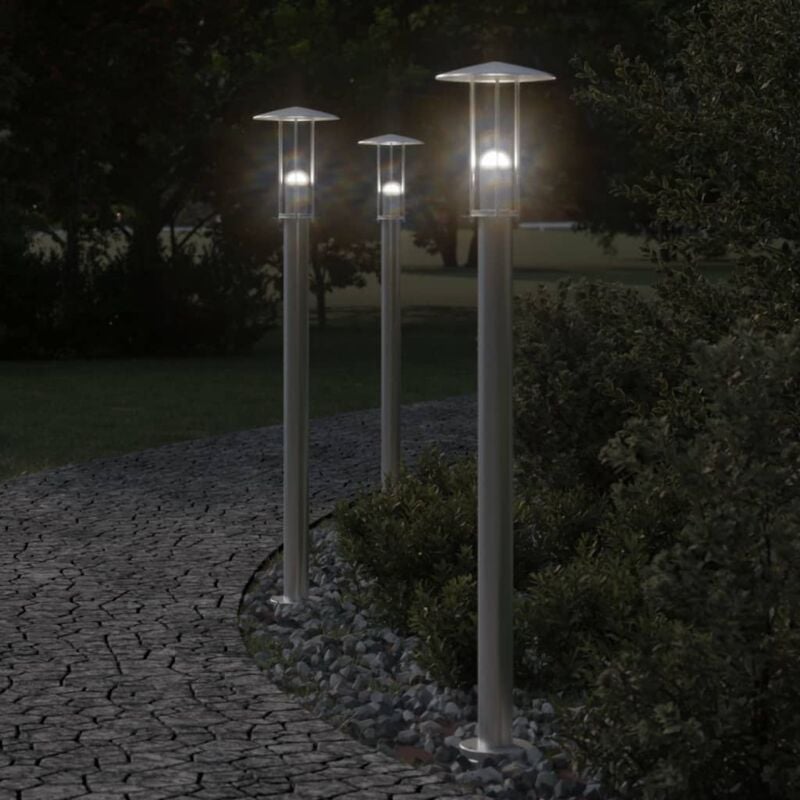 vidaXL Lampadaires d'extérieur 3 pcs argenté 100 cm acier inoxydable