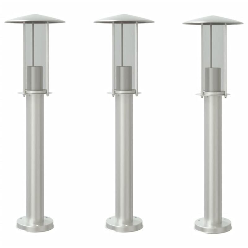 Lampadaires d'extérieur 3 pcs argenté 60 cm acier inoxydable