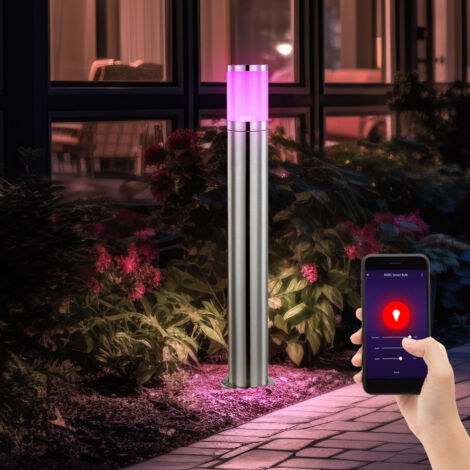 Lampadaire d'extérieur pour chemin Lampe de jardin LED lumière extérieure en acier inoxydable, opale en plastique argenté, contrôle par application CCT, Smart RGB 8,5W 806lm, DxH 14x80 cm
