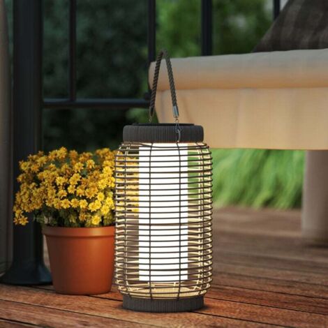 Lampadaire d'extérieur solaire en résine tressée luminaire LED de jardin en acier marche/arrêt automatique gris
