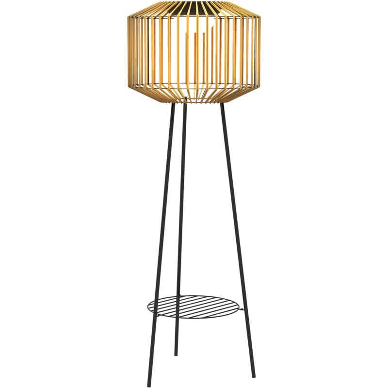 Lampadaire d'extérieur style bohème chic - lampadaire solaire led et rechargeable par usb - étagère - acier noir résine filaire - Beige