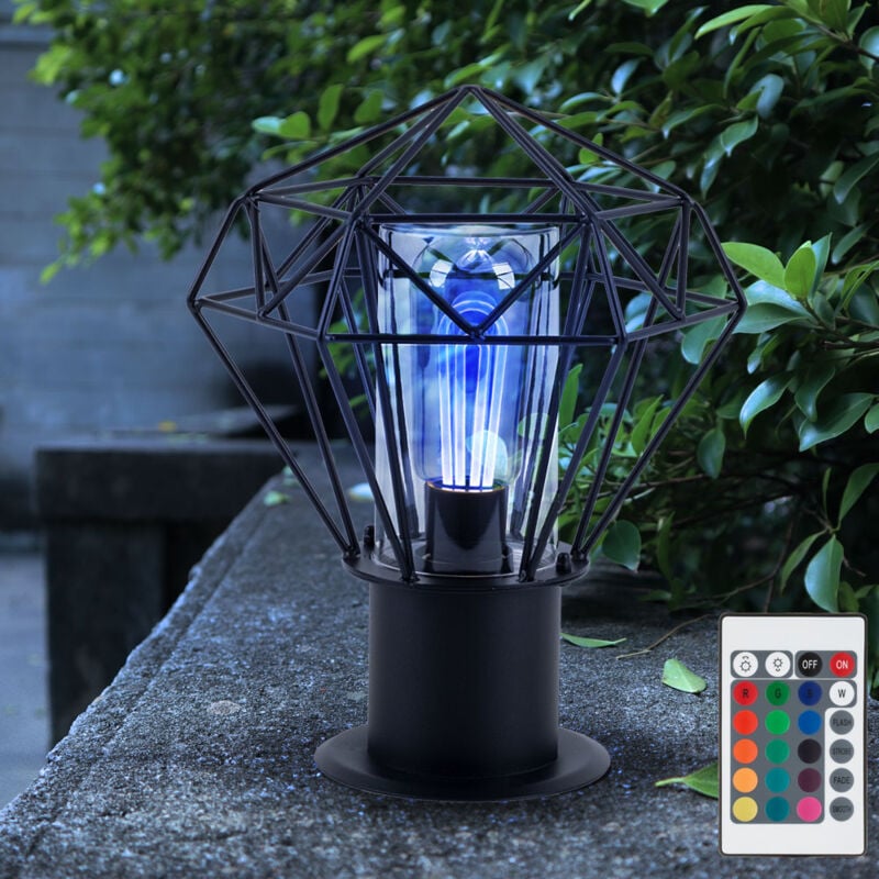 Lampadaire d'extérieur sur pied de jardin noir, lampadaire d'extérieur en acier inoxydable, grille industrielle, télécommande dimmable, led rgb 8,5W
