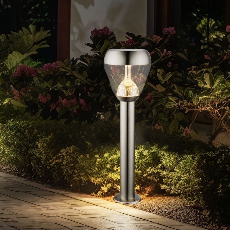 Lampadaire d'extérieur sur pied Lampe de chemin à led Lampe de jardin en acier inoxydable Lampadaire, verre transparent, 9 watts 700lm blanc chaud,