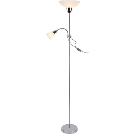 Lampadaire Diana métal en plastique / verre chrome / blanc Ø28,5cm H: 177,5cm avec commutateur intégré