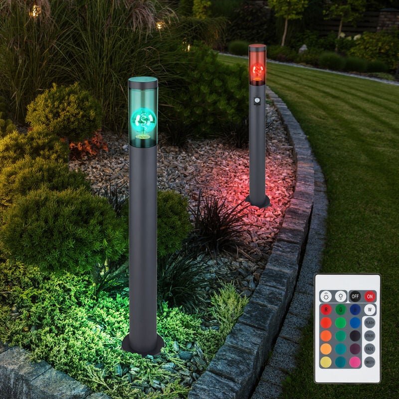 Lampadaire dimmable avec télécommande Lampadaire led d'extérieur anthracite fumé avec détecteur de mouvement, changement de couleur rvb, acier