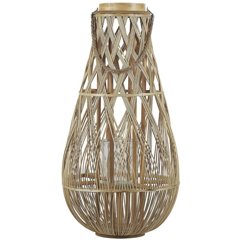 Lanterne au Style Africain 77 cm de HauteurFabriqué en Bambou Naturel pour Extérieur et Intérieur Boho et Scandinave Beliani