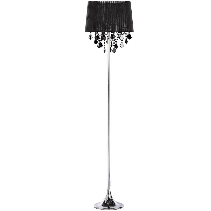 Lampadaire Glamour en Tissu Noir avec Cristaux Décoratifs et Pied Métallique E14 40W pour Éclairage de Salon Chic et Tendance Beliani