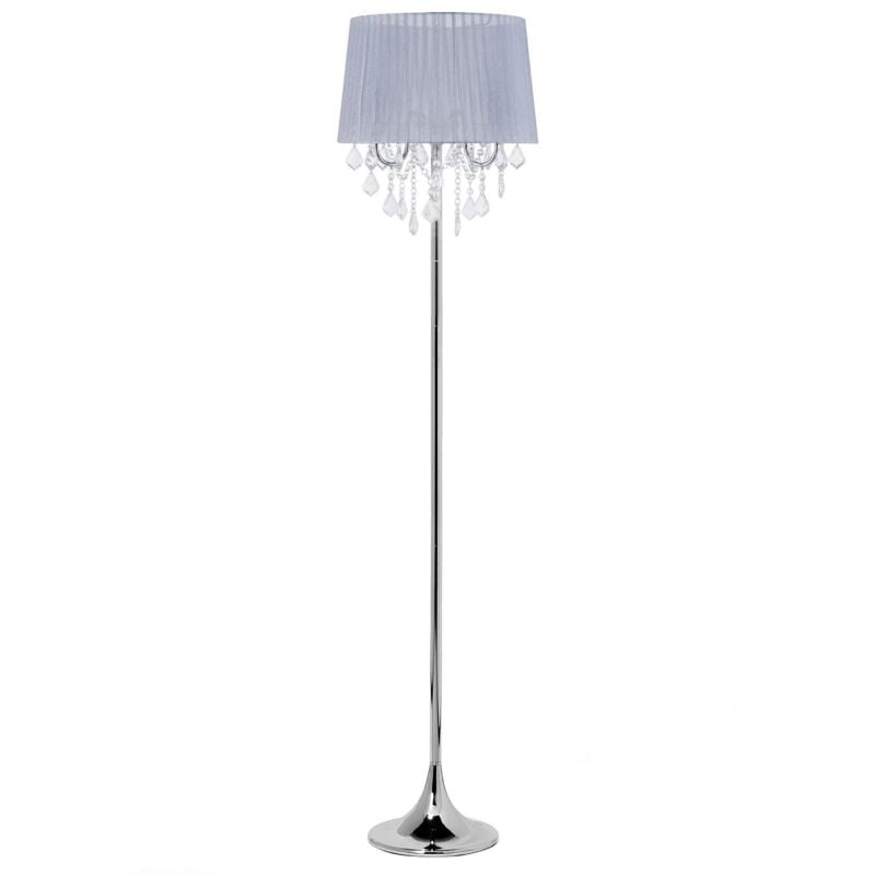 Beliani - Lampadaire Glamour en Tissu Gris Clair avec Cristaux Décoratifs et Pied Métallique E14 40W pour Éclairage de Salon Chic et Tendance