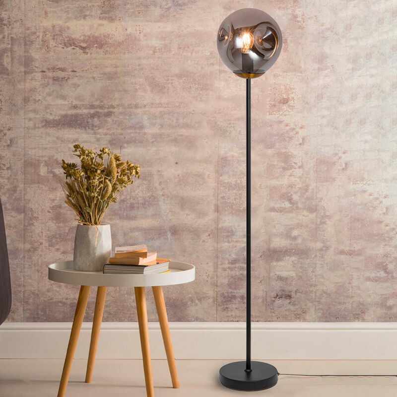 Lampadaire d'intérieur design Riga 155cm métal et verre gris fumé compatible LED
