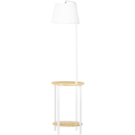 Lampadaire d'intérieur Lampadaire à 2 étagères, lampe sur pied, interrupteur au pied, 40 W, culot E27, naturel et blanc