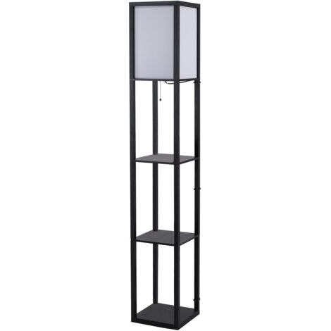 Lampadaire d'intérieur Lampadaire avec étagères, en bois, 26 x 26 x 160 cm, pour salon/chambre (ampoule non incluse)