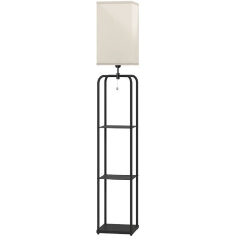 Lampadaire d'intérieur Lampadaire sur pied salon avec étagères, abat-jour en tissu, interrupteur à chaînette pour salon, chambre à coucher