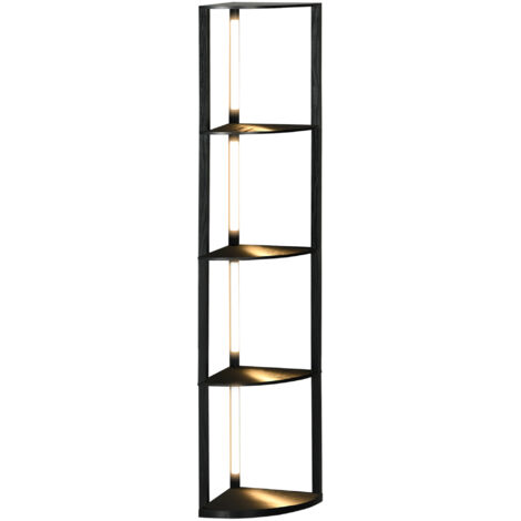Lampadaire d'intérieur Lampadaire sur pied salon, lampadaire avec étagères d'angle à 4 niveaux, lampe LED dimmable, 41x29,5x163,5cm, noir