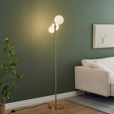Lampadaire doré trois boules de verre blanc 150 cm - Melinda