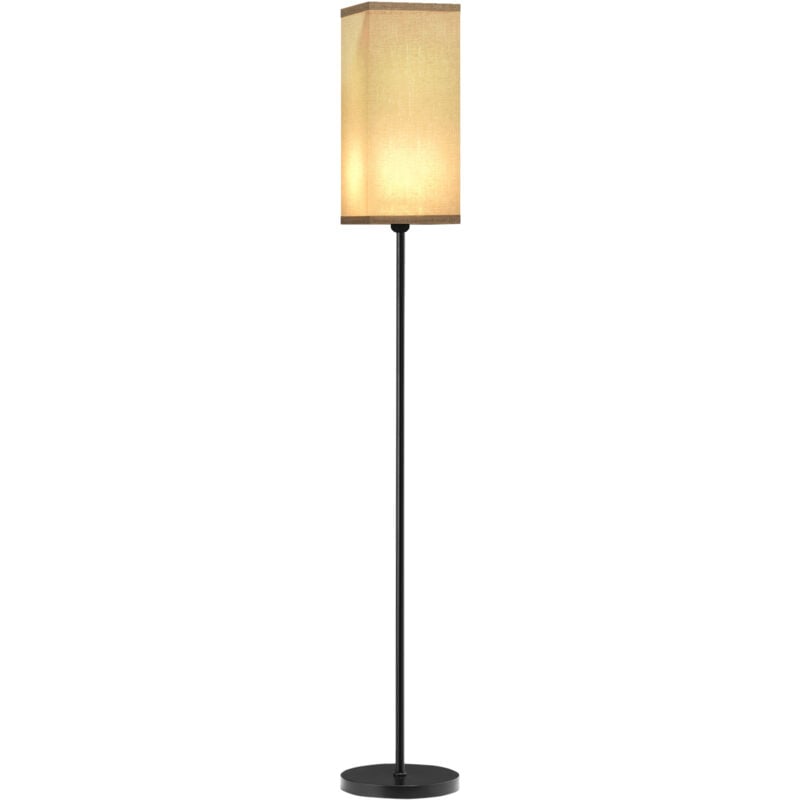 Lampadaire droit style contemporain H.161 cm métal noir abat-jour beige effet lin