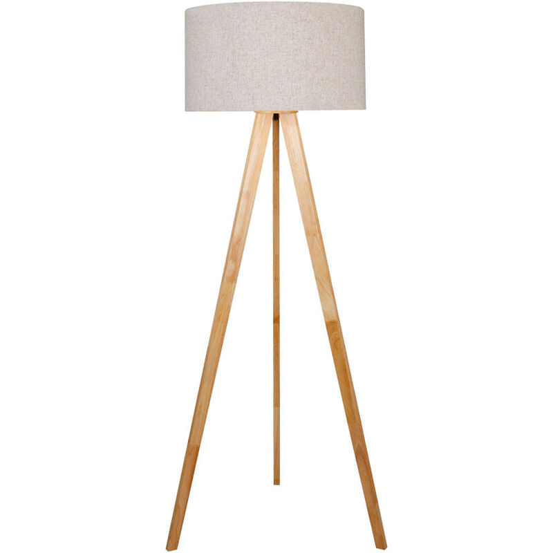 Lampadaire EDM E27 en bois et tissu - Luminaire sur pied - 50x150 cm - Abat-jour 43x21 cm