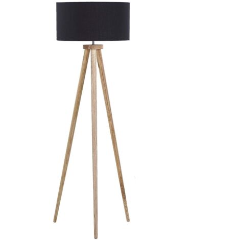 Lampadaire E27 Max 40W en Bois de Chêne Clair et Noir 142 cm Chambre et Salon Nitra