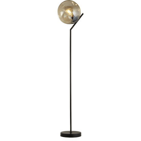 Lampadaire E27 Metal noir & Verre Champagne déformé PUNCH