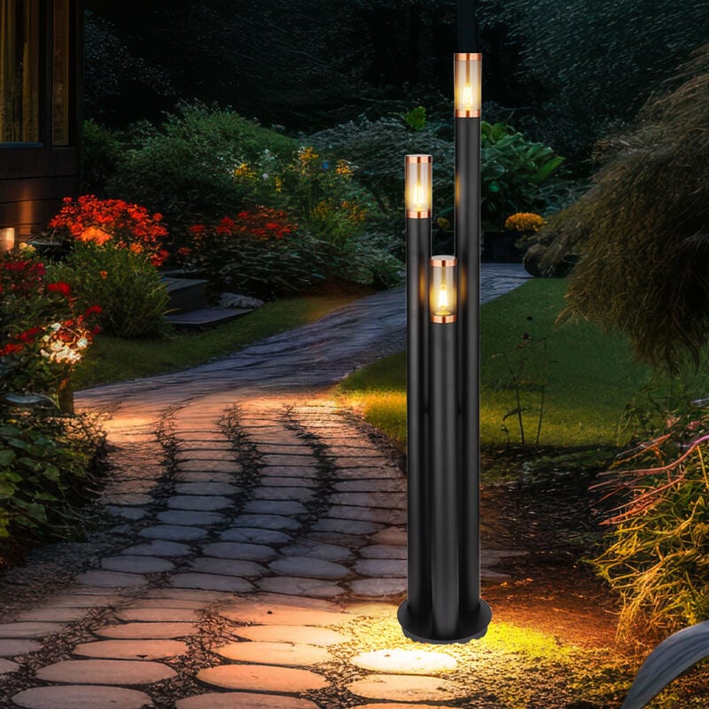 Lampadaire, éclairage de chemin, lampe d'extérieur en acier inoxydable, lampe de jardin, noir, cuivre fumé, 3 ampoules E27, DxH 28 x 170 cm