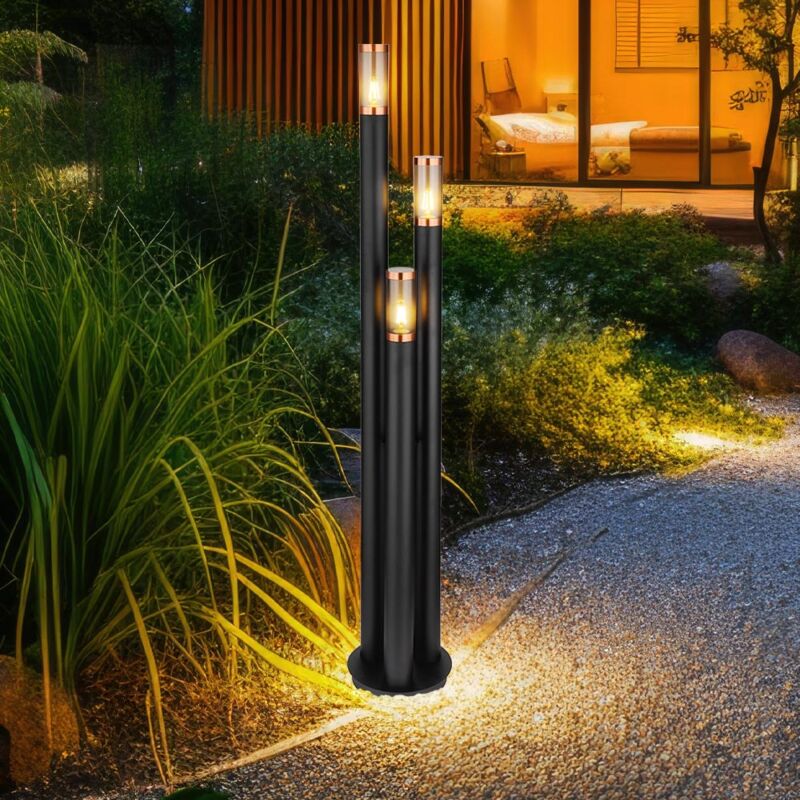 Lampadaire, éclairage de chemin, lampe d'extérieur en acier inoxydable, lampe de jardin, noir, cuivre fumé, 3 ampoules E27, DxH 28 x 170 cm