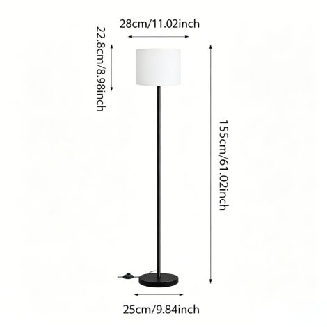 Lampadaire élégant avec abat-jour en tissu 155 cm, lumière d'ambiance chaleureuse, avec interrupteur au pied et LED pour salon