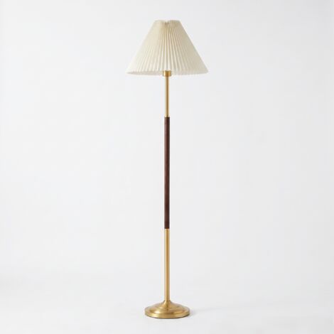 Lampadaire élégant avec abat-jour en tissu plissé 160 cm, classique lampadaire LED E27 avec interrupteur à tirette pour salon
