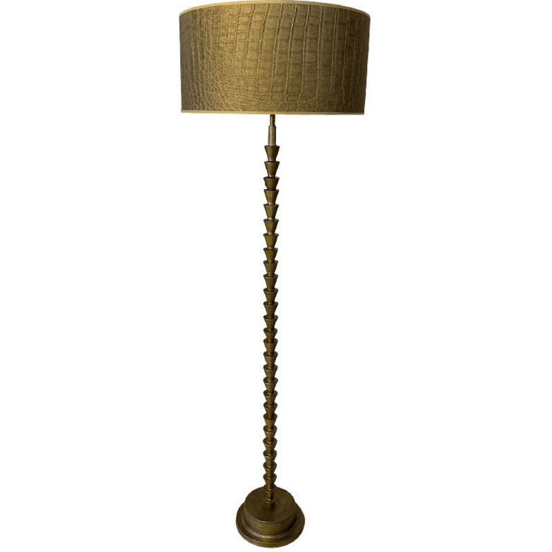 Lampadaire Sculpture Ely en Métal Bronze et Abat Jour Croco 159x50x50cm