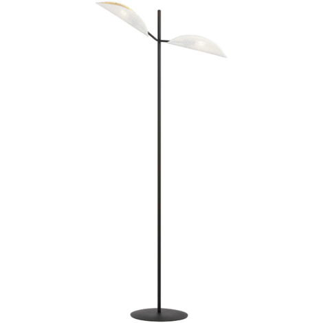 Lampadaire Emibig métal rotin 2xE14 noir/blanc 150cm