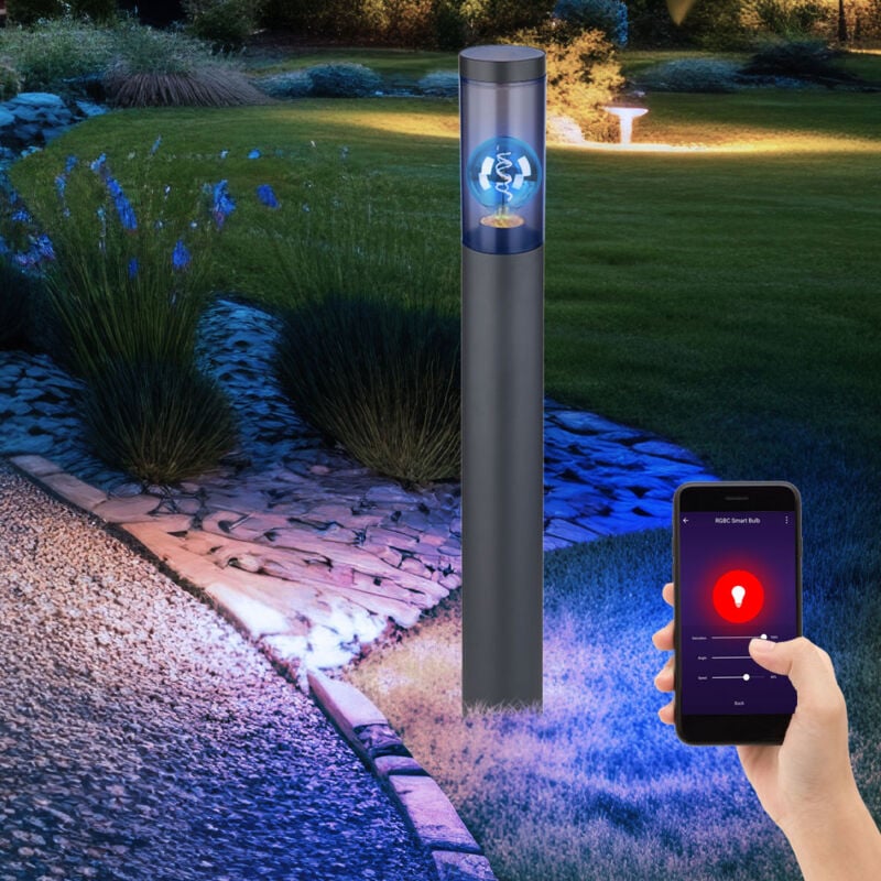 Lampadaire en acier inoxydable lampadaire de jardin d'extérieur anthracite fumé, contrôle par application dimmable, 1x Smart rgb led 10W 806Lm blanc
