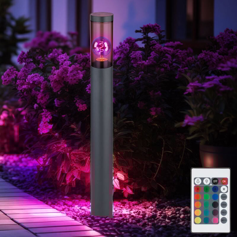 Lampadaire en acier inoxydable lampadaire de jardin d'extérieur anthracite fumé, télécommande dimmable, 1x led rgb 8,5W 806Lm blanc chaud, DxH 7,6x80