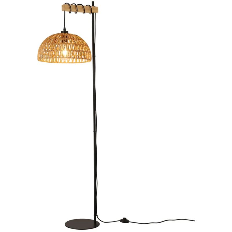 Lampadaire en bois avec abat-jour en corde beige, E27, H158 cm